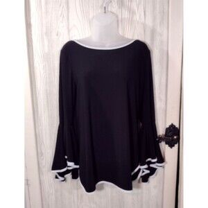 Vince Camuto Black Bell Sleeve Blouse Top White Trim Womens Medium Classic